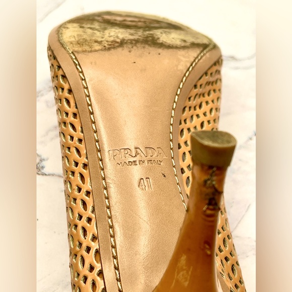 Prada Women's Tan Leather Peep Toe Pump - Picture 10 of 10